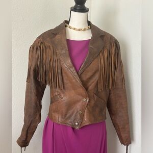 Vintage Brown Leather Fringe Jacket